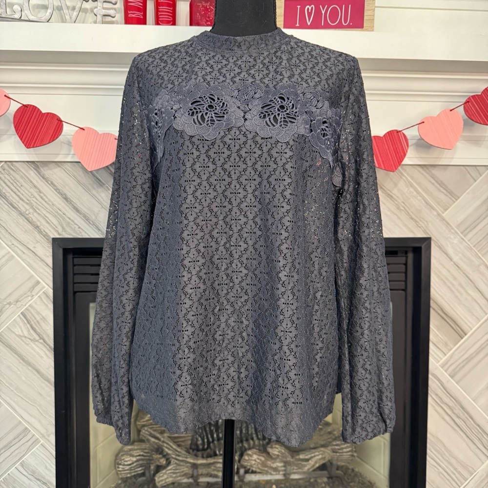 The Loft Navy‎ Lace Medium Blouse